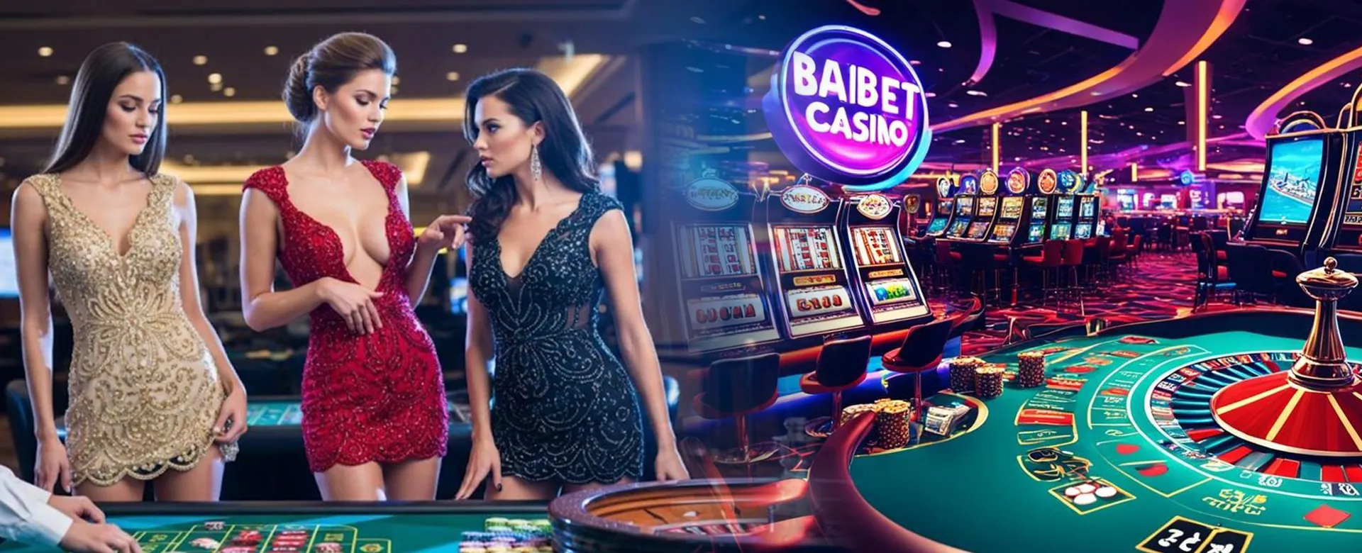 Dynamic online casino background with bright lights and games